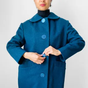 1960s Teal Wool Big Button Coat