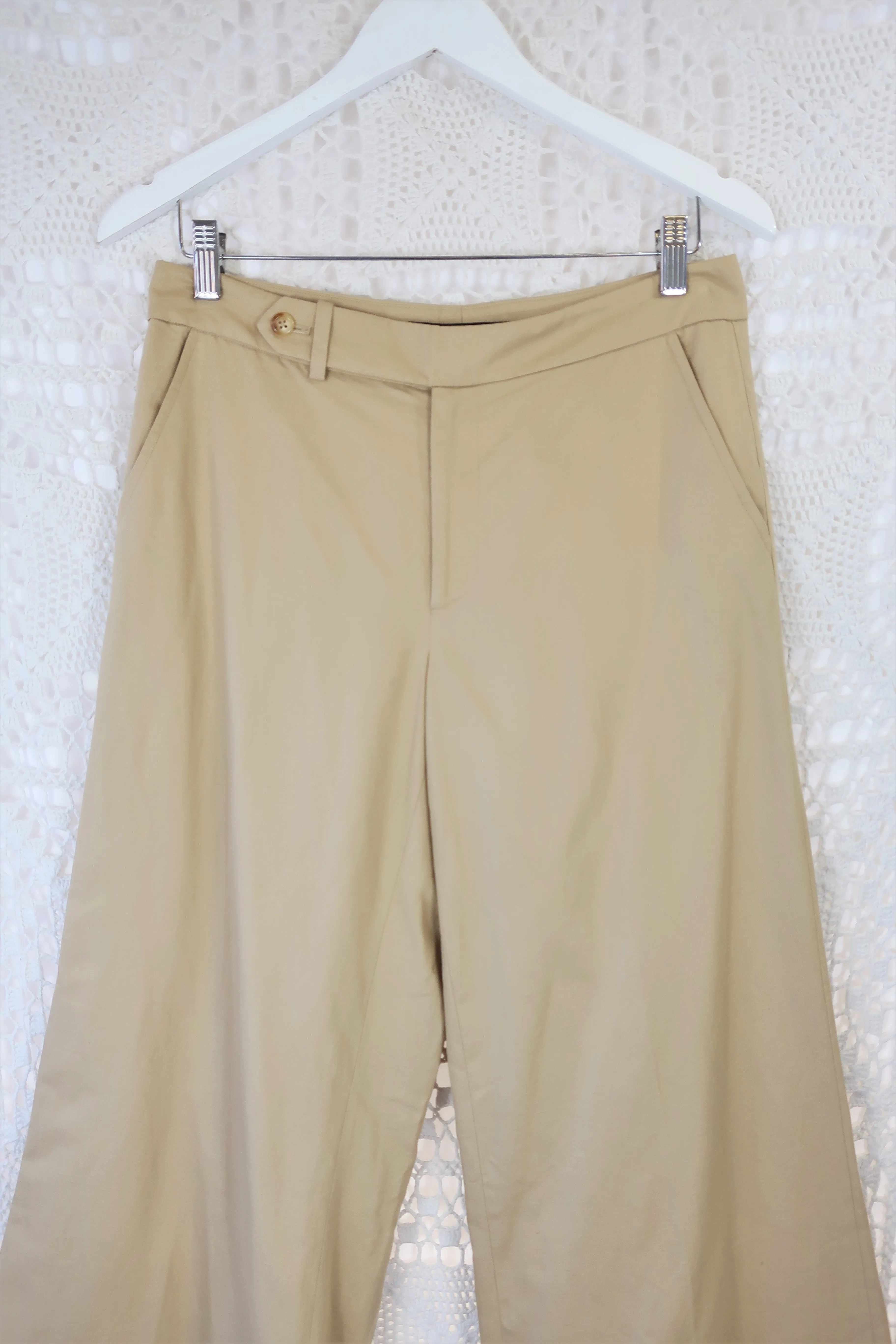 70's Vintage - Ralph Lauren Wide Leg Trousers - Beige - Size S/M