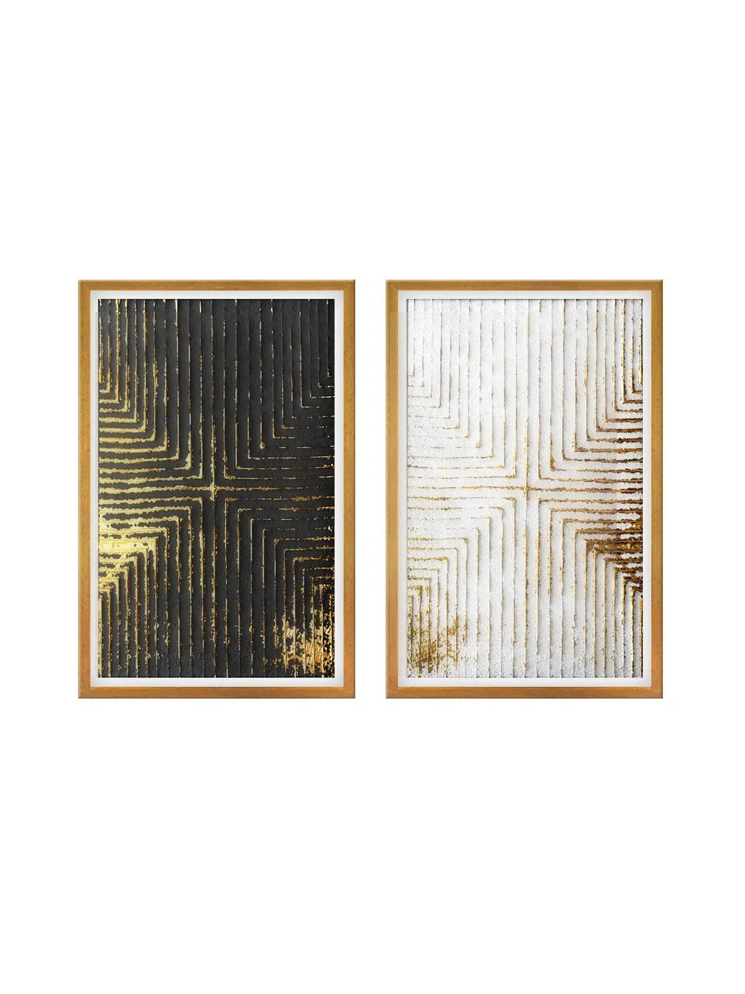 999STORE Fiber paintings for living room painting with frame wall Canvas Painting white and black stripe (Set of 2 30X36 Inches Golden) GoFrames016