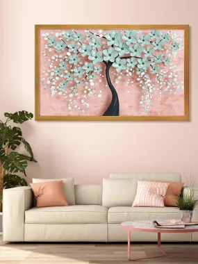 999STORE Fiber wall painting paintings for bedro with frame flower floral living room Home Décor Room frames Canvas Painting White Flowers Tree (Set of 1 18X30 Inches Golden) GOFLP18300114