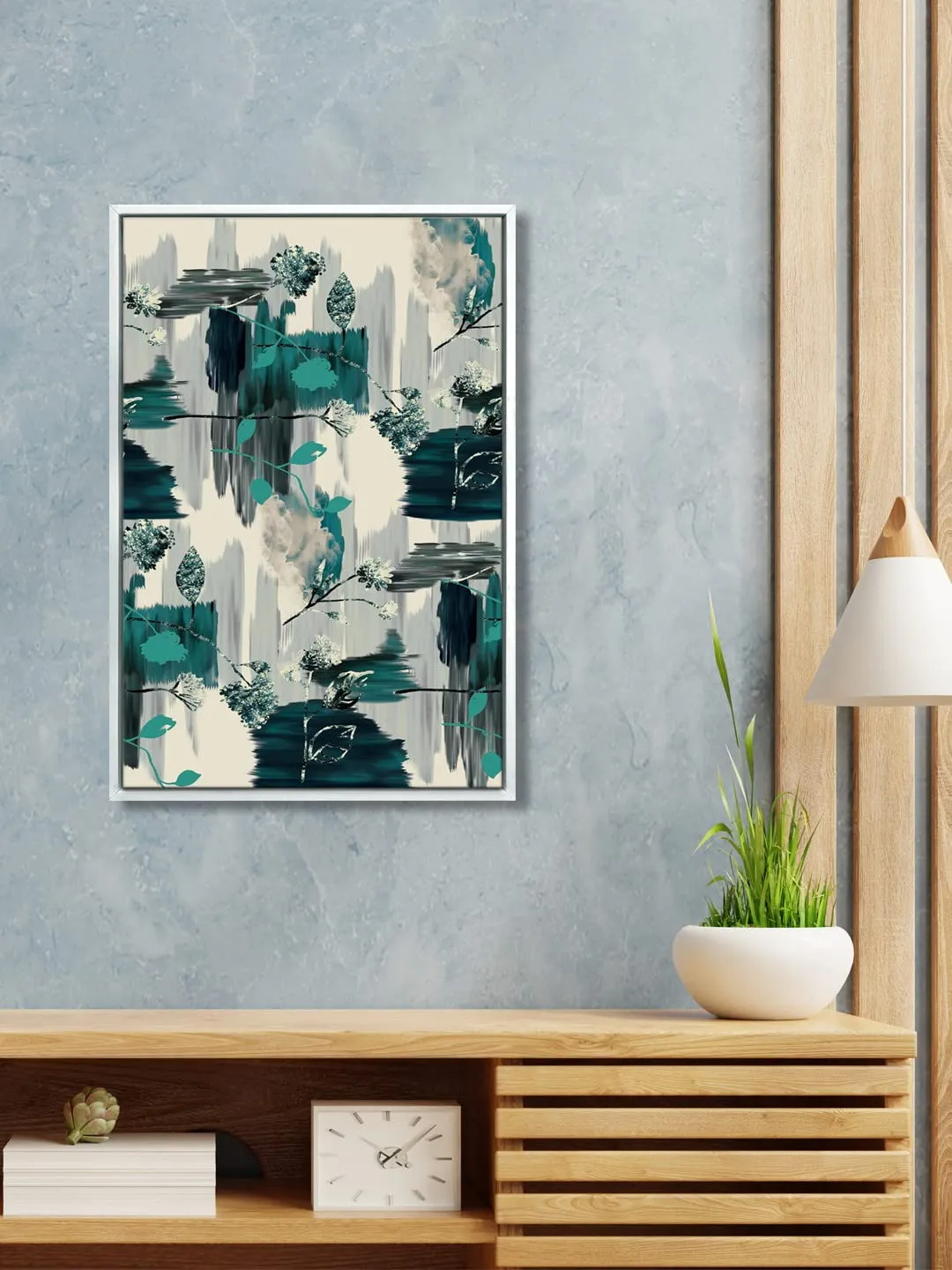 999STORE floating frame abstract modern art vertical painting for wall (Canvas_White Frame_16X24 Inches) White021