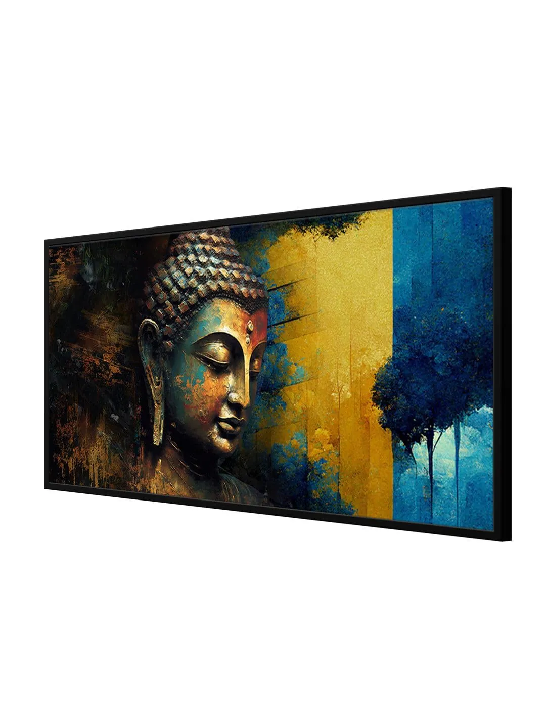 999STORE Lord Buddha Face Art Multi Color modern wall paintings for living room gautam buddha painting (Canvas Framed_24X48 Inches) BoxF24X48061