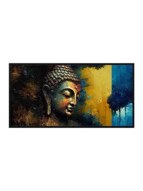 999STORE Lord Buddha Face Art Multi Color modern wall paintings for living room gautam buddha painting (Canvas Framed_24X48 Inches) BoxF24X48061