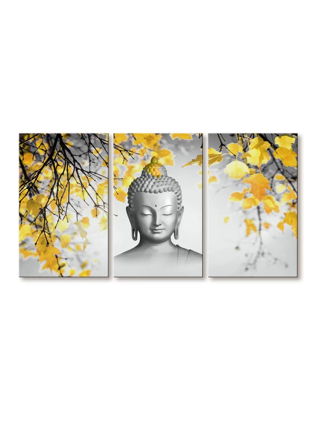 999STORE Lord Buddha Face Painting for Living Room | Set of 3 Large Wall Hanging Buddha Canvas Painting Decor | 54X30 Inches- Canvas Framed