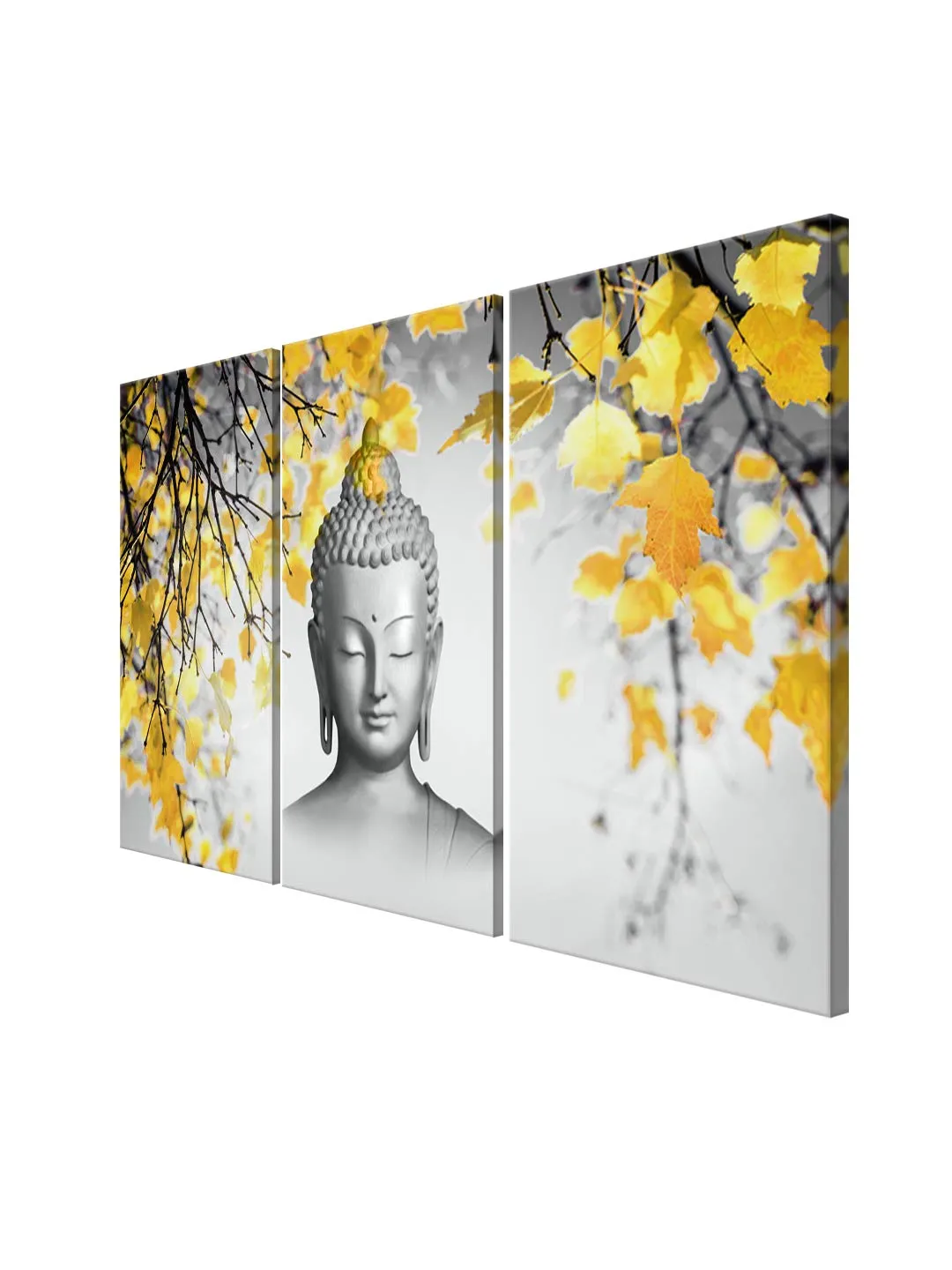 999STORE Lord Buddha Face Painting for Living Room | Set of 3 Large Wall Hanging Buddha Canvas Painting Decor | 54X30 Inches- Canvas Framed