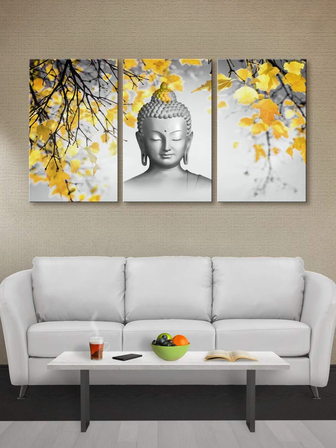 999STORE Lord Buddha Face Painting for Living Room | Set of 3 Large Wall Hanging Buddha Canvas Painting Decor | 54X30 Inches- Canvas Framed