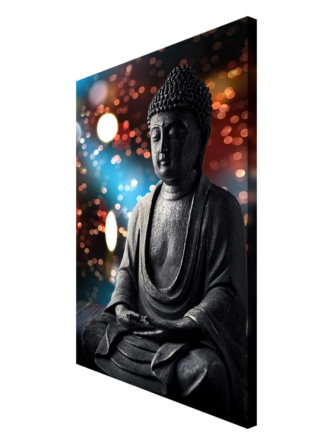 999STORE Wooden Canvas Painting of Gautam Buddha with Frame | Modern Lord Buddha Home Décor Wall Hanging | Canvas Size: 30X18 Inches Stretched