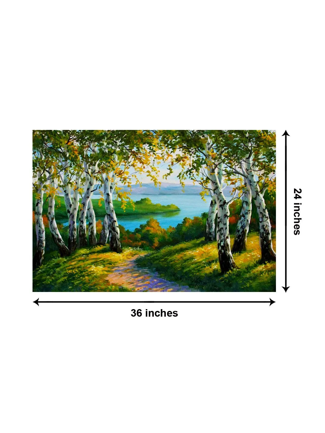 999Store Wooden Stretched Framed modern art wall painting for bedroom Wall décor with frames Green Forest and Flowing River forest wall painting for living room ( Canvas 24X36 Inches Strectched Canvas) FLP24360234