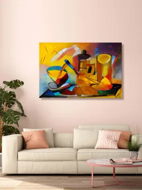 999Store Wooden Stretched Framed paintings wall abstract art Wall Art Bed Room Décor Yellow Abstract Tea Kettle frames canvas painting modern stylish room décor home hanging ( Canvas 24X36 Inches Strectched Canvas) FLP24360252