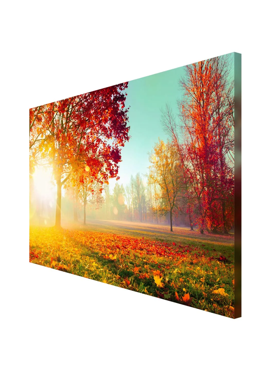 999Store Wooden Stretched Framed wall painting paintings for bedroom Wall art living room décor with frames Sunrise Behind The Red Leaves sunrise painting for wall decoration ( Canvas 24X36 Inches Strectched Canvas) FLP24360130