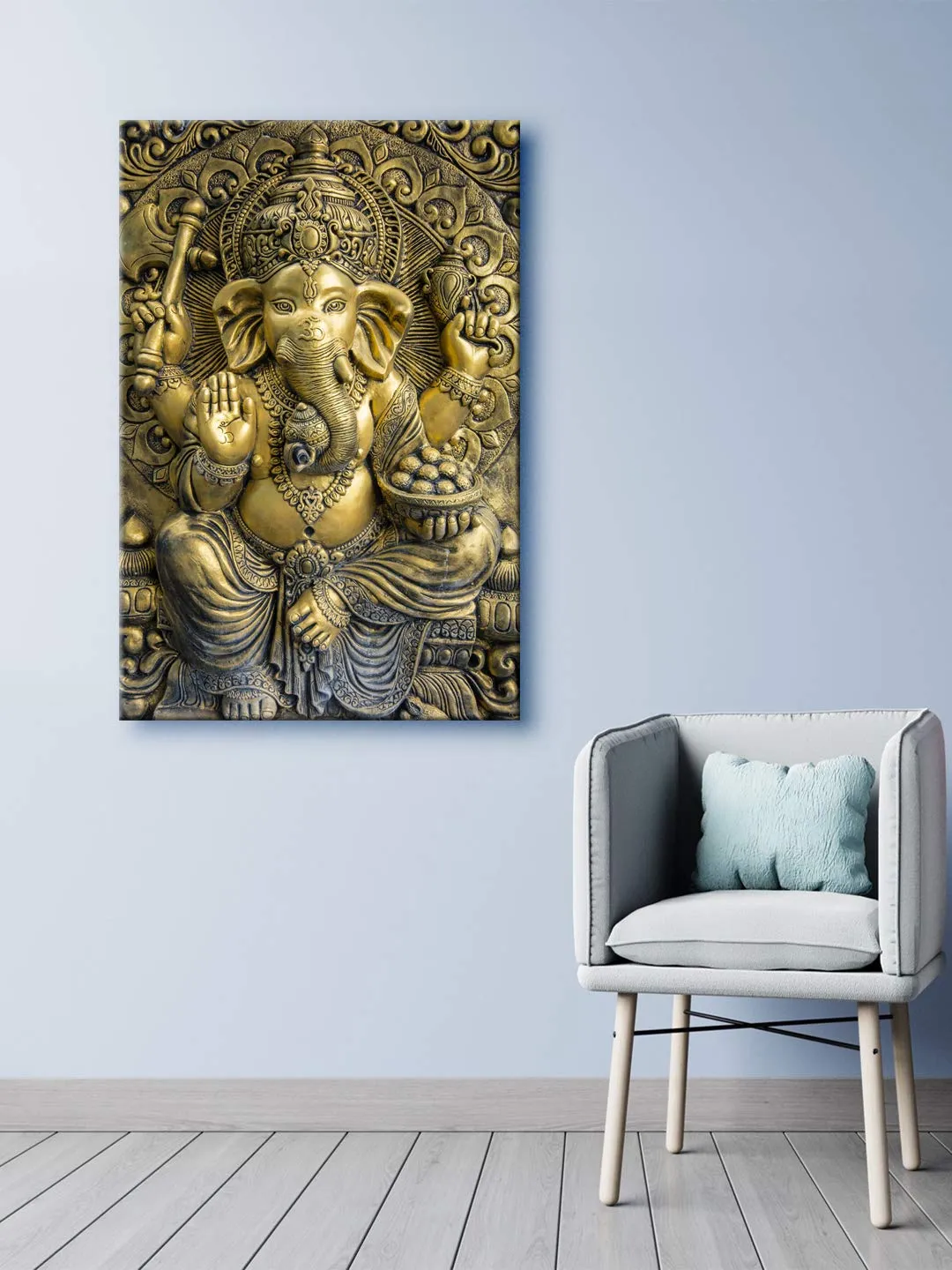 999Store Wooden Stretched God Lord Ganesha Ganpati painting ganesha paintings for wall big size art frame bed room living décor home Blessing Wall frames canvas modern stylish hanging ( Canvas 24X36 Inches Strectched Canvas) FLP24360546