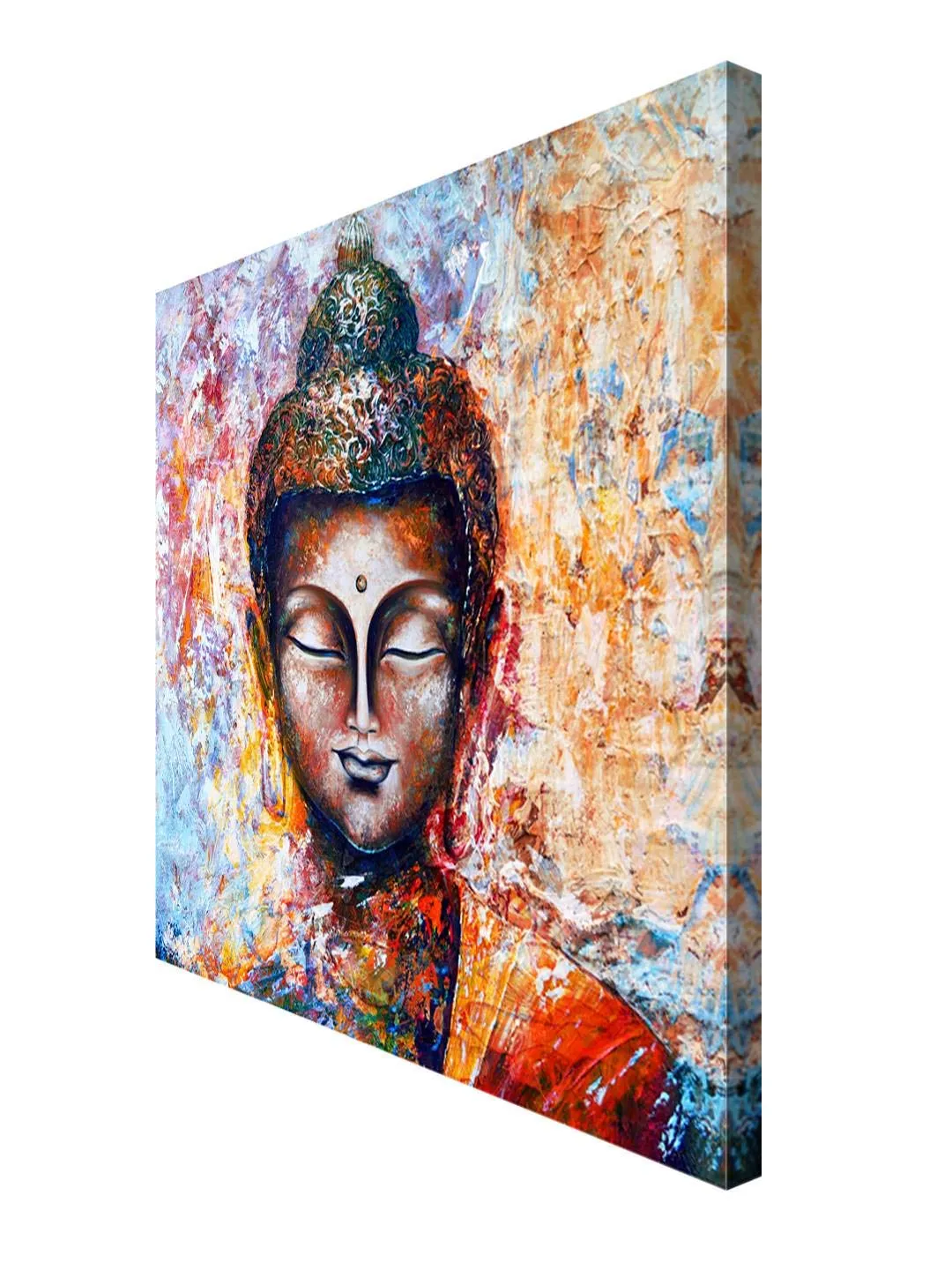 999STORE Wooden Stretched Lord Gautam Buddha Budha Painting | Wall Paintings for Bedroom | Bed Room Canvas Modern Stylish Hanging (Canvas 18X18 Inches Stretched Canvas)