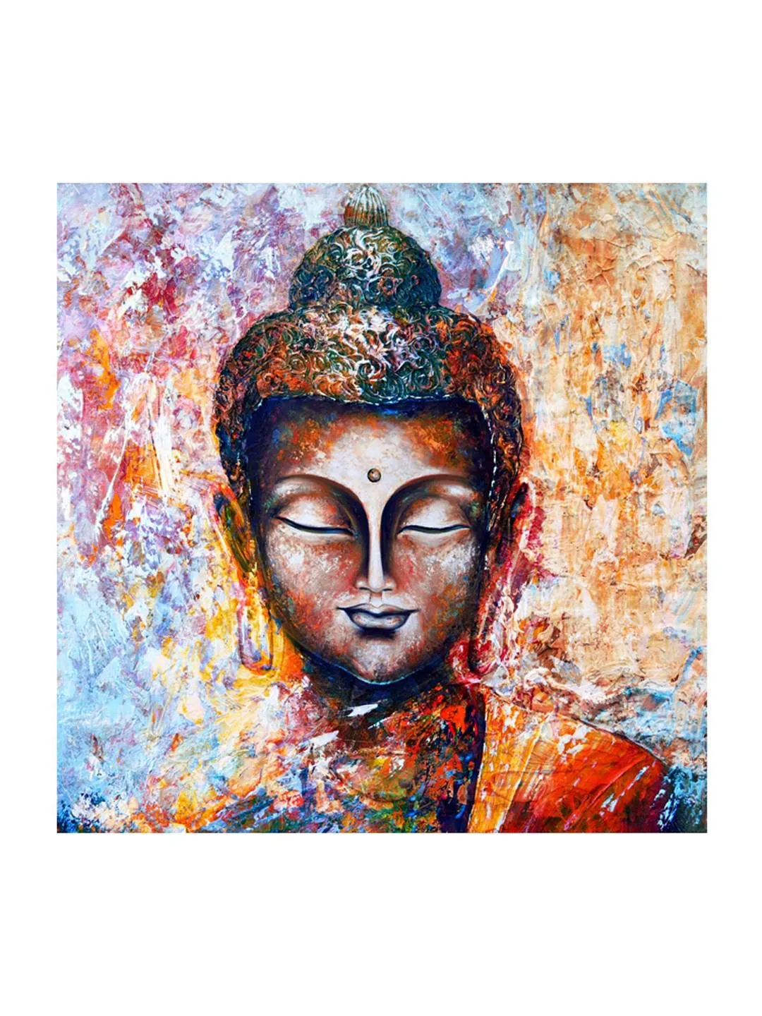 999STORE Wooden Stretched Lord Gautam Buddha Budha Painting | Wall Paintings for Bedroom | Bed Room Canvas Modern Stylish Hanging (Canvas 18X18 Inches Stretched Canvas)