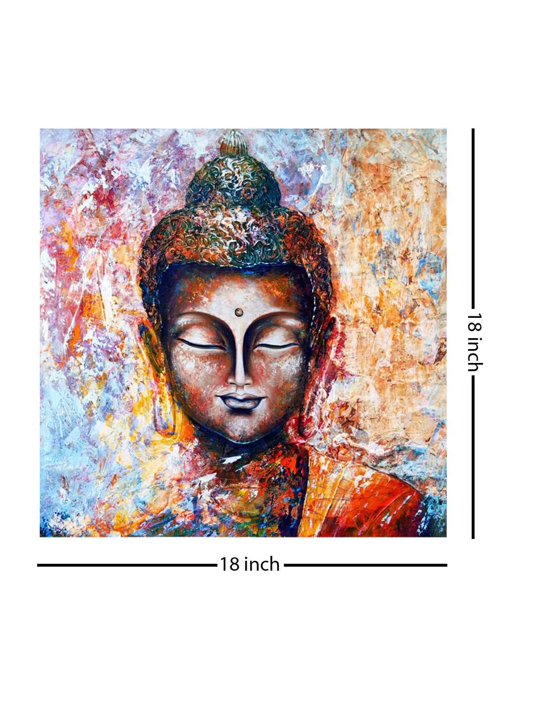 999STORE Wooden Stretched Lord Gautam Buddha Budha Painting | Wall Paintings for Bedroom | Bed Room Canvas Modern Stylish Hanging (Canvas 18X18 Inches Stretched Canvas)