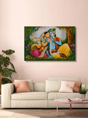 999Store Wooden Stretched Lord Krishna paintings canvas painting radha krishna photo frame Radha Sitting Between The Flowers Wall frames modern stylish room décor home hanging ( Canvas 24X36 Inches Strectched Canvas) FLP24360070