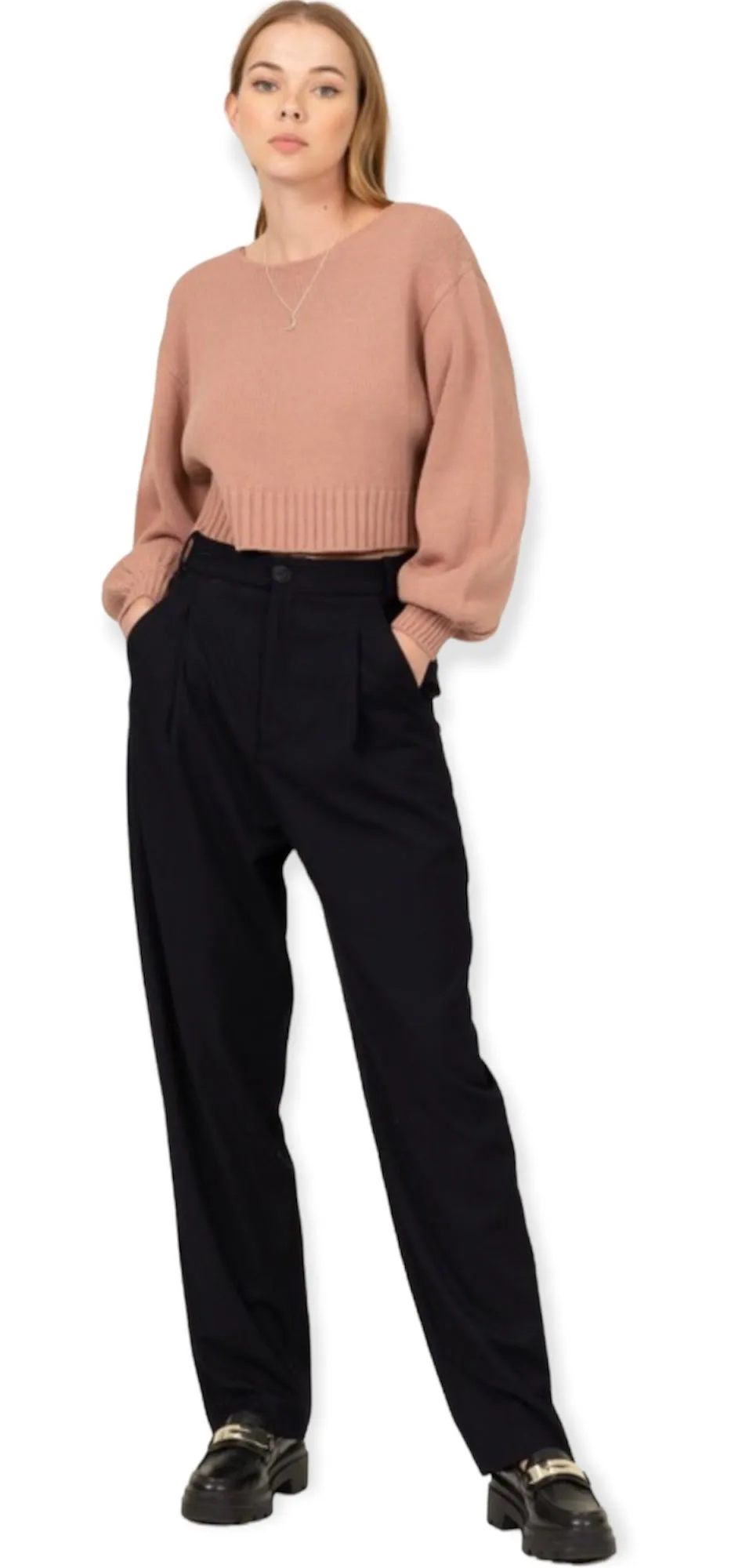 All To Myself Long Puff- Sleeve Cropped Sweater-  Mauve