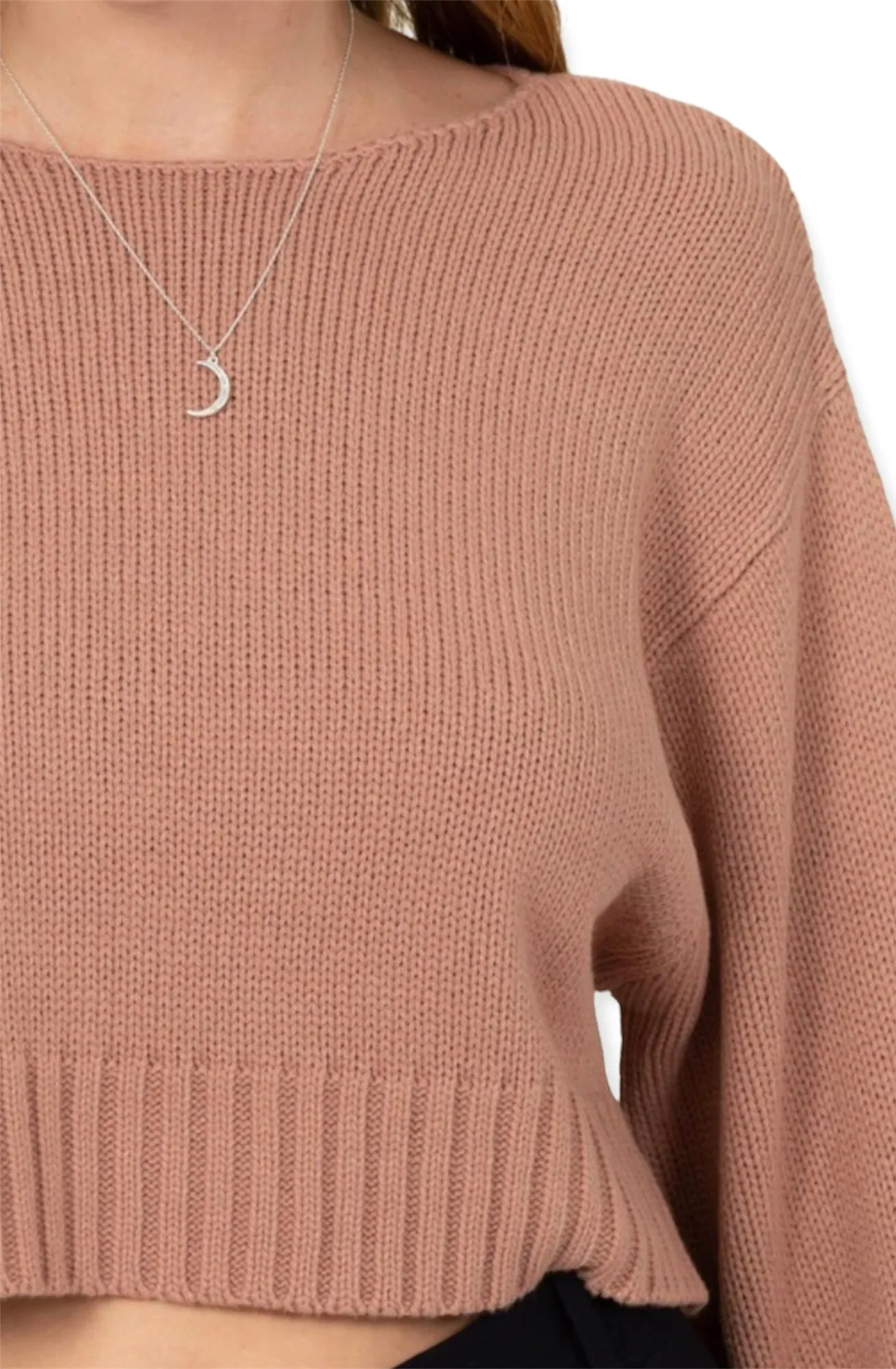 All To Myself Long Puff- Sleeve Cropped Sweater-  Mauve