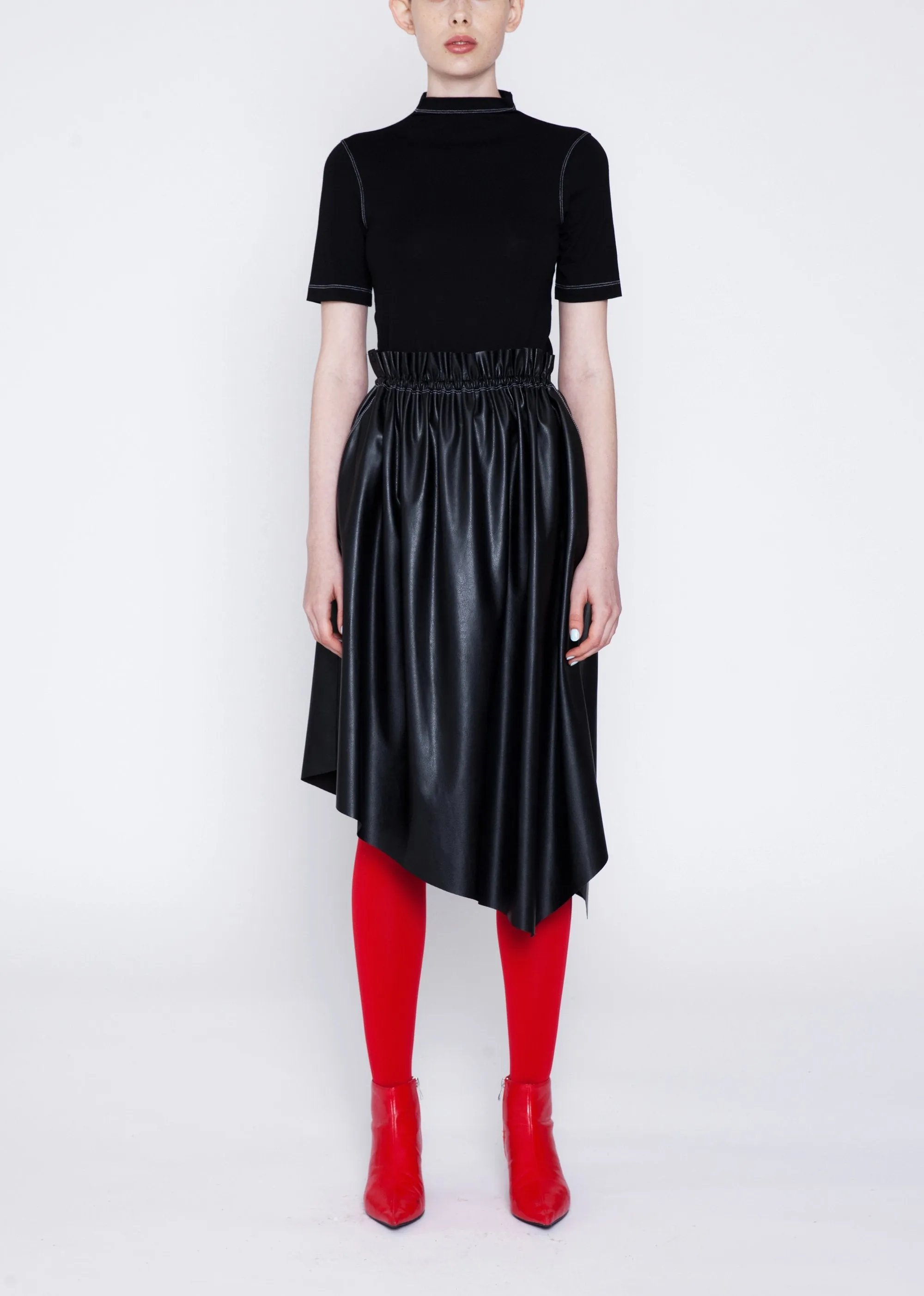 Asymmetric faux leather skirt with stretch waist