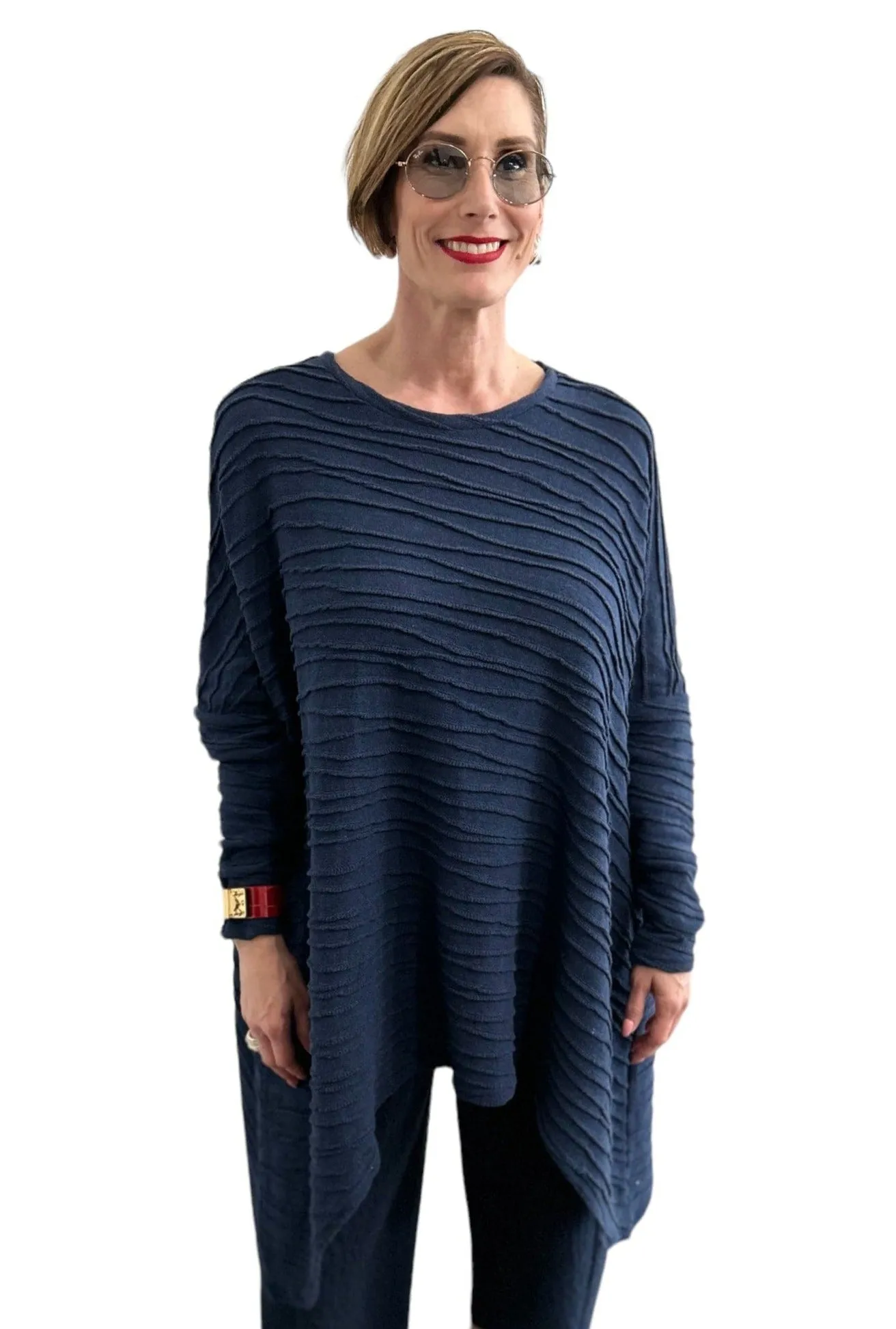 Asymmetrical Long Sweater Navy