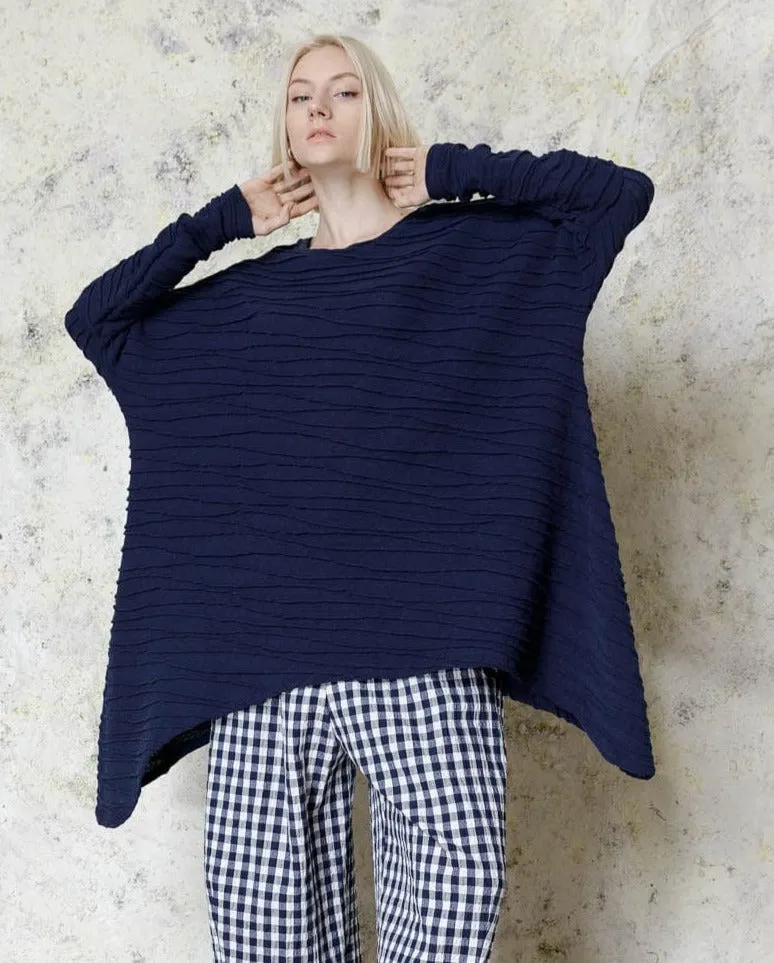 Asymmetrical Long Sweater Navy