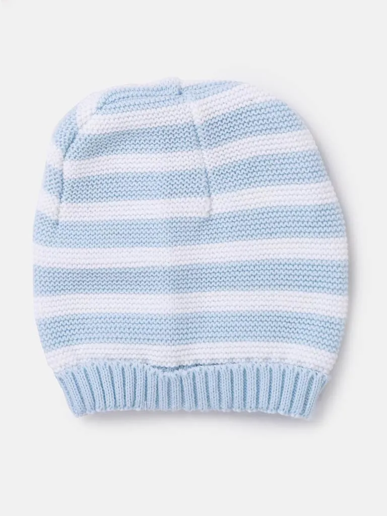 Baby Boy Knitted Hat with Horizontal Lines - Baby Blue