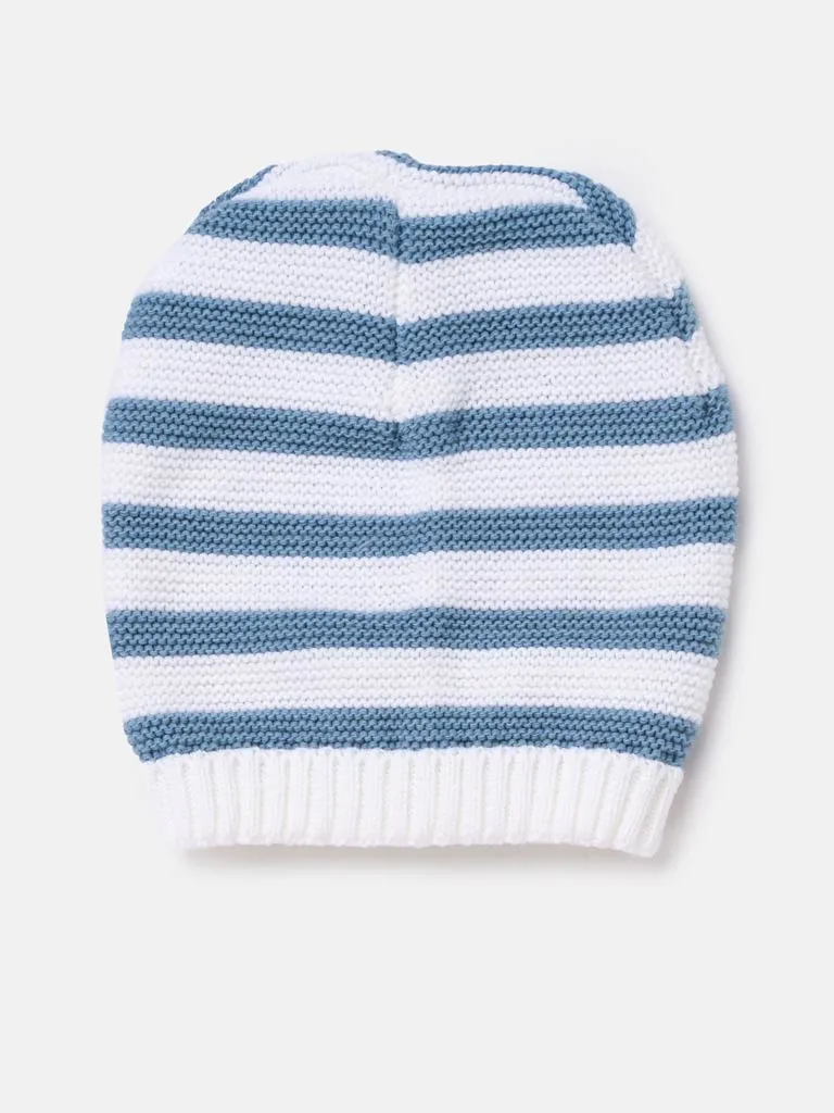 Baby Boy Knitted Hat with Horizontal Lines -  Blue