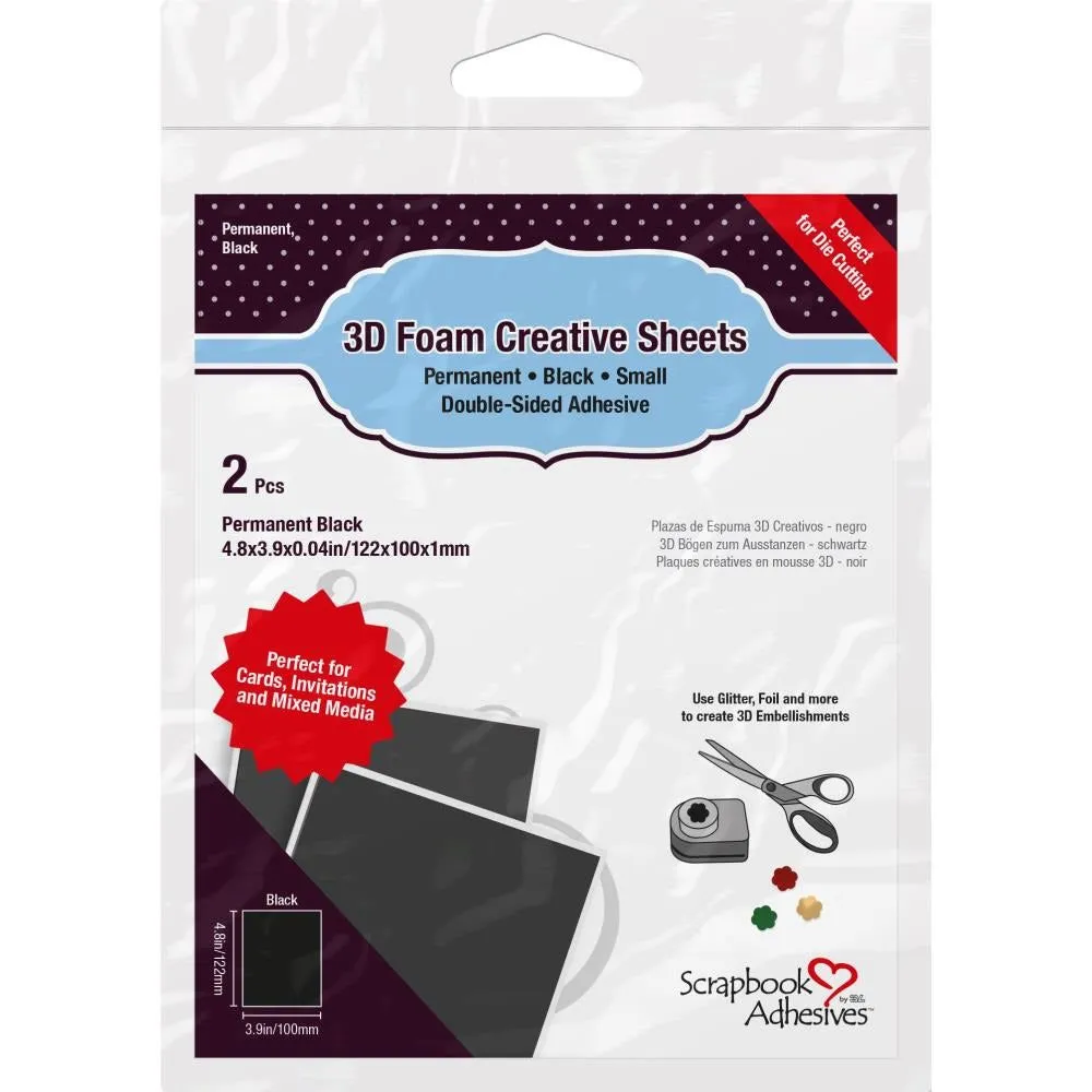 Black 3D Self-Adhesive Foam Sheets 4.8x3.9x0.04in 2/Pkg