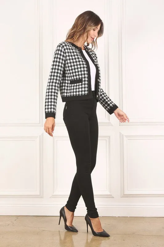 Black check knitted jacket - online exclusive