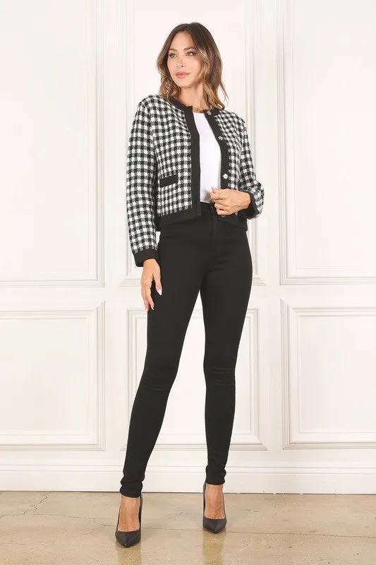 Black check knitted jacket - online exclusive