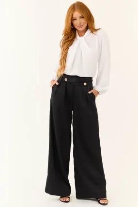 Black Criss Cross Button Wide Leg Pants