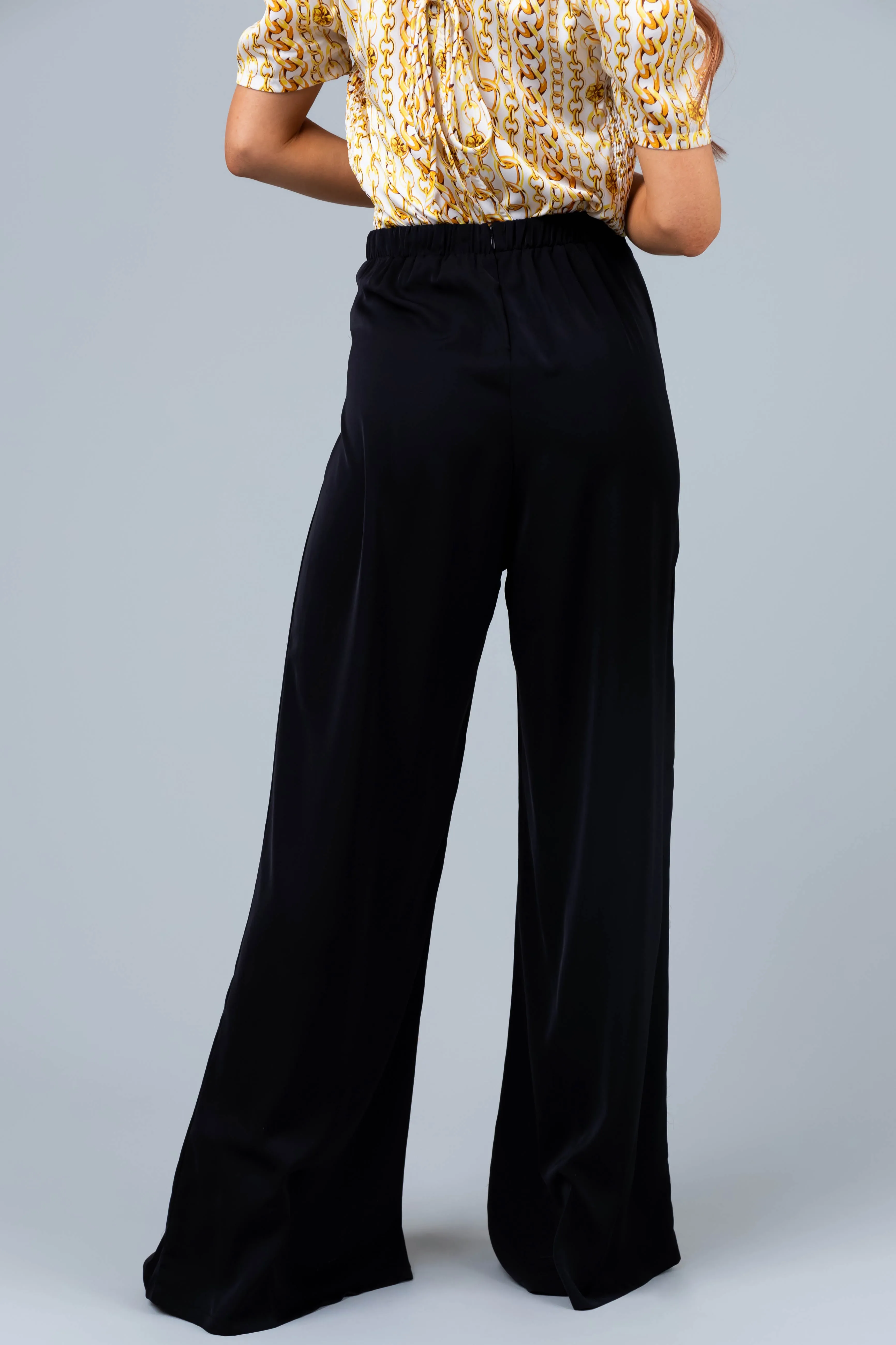 Black Flowy Wide Leg Gold Chain Pants