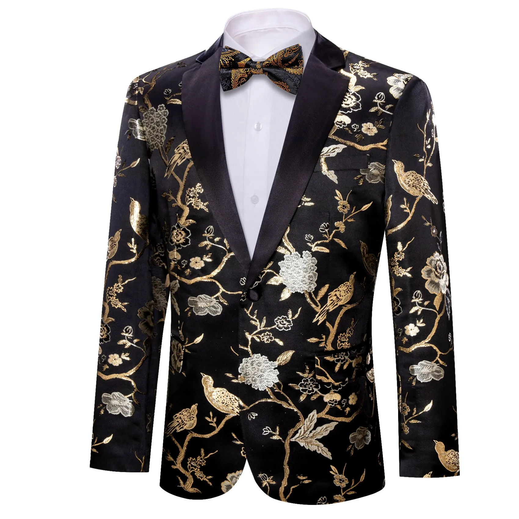 Black Gold Beige Floral Men's Suit