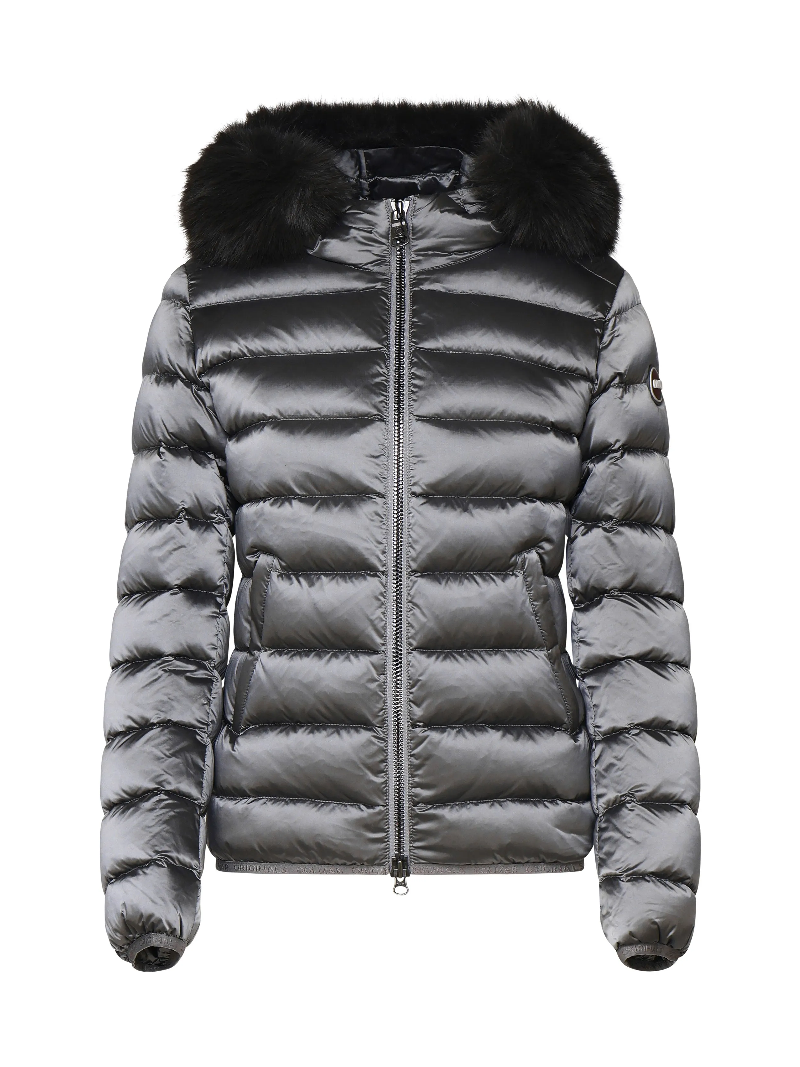 Black Nylon Jacket with Eco Fur Hood