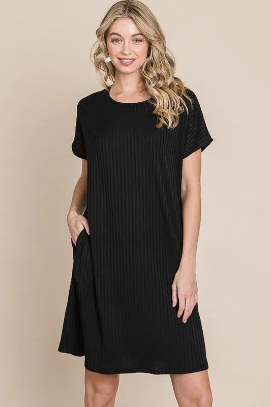 Black Ribbed Knit Dress