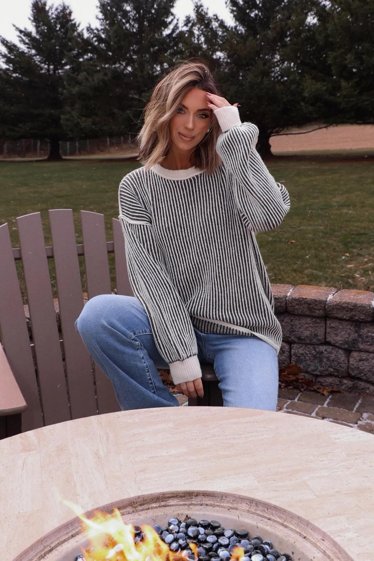 Black Striped Seam Detail Sweater