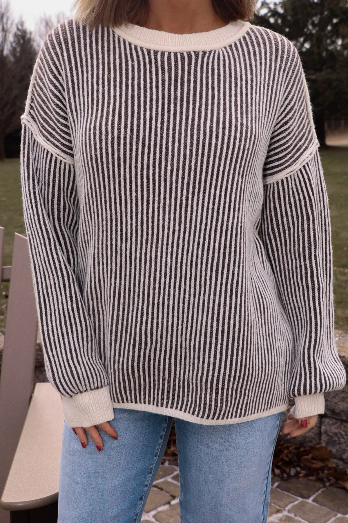 Black Striped Seam Detail Sweater