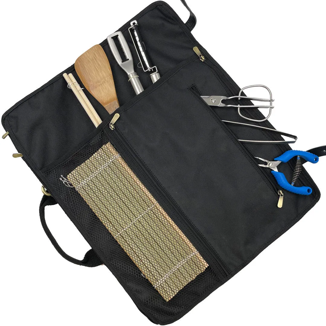 Black Waxed Canvas 8 Slots Knife Storage Bag with Shoulder Strap