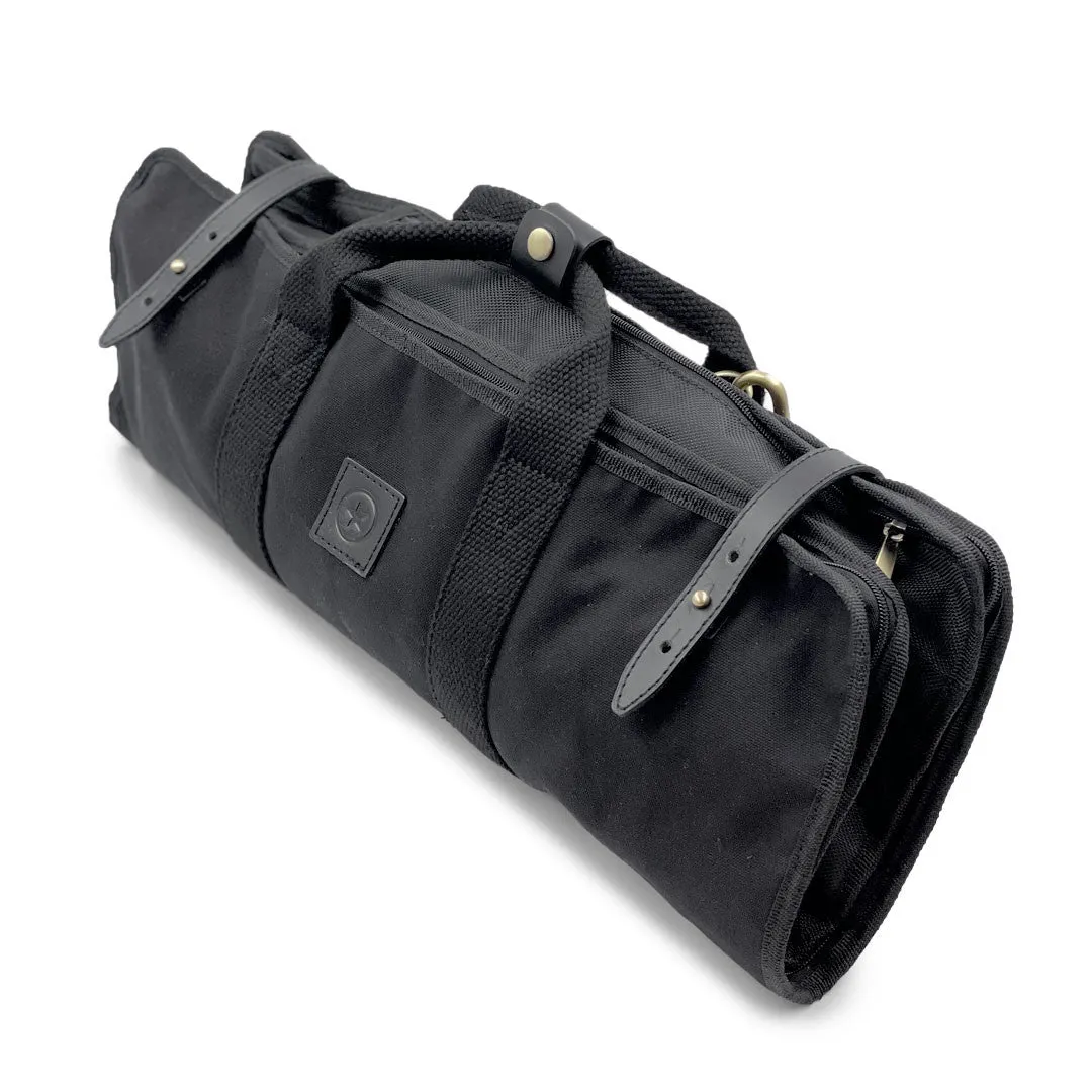 Black Waxed Canvas 8 Slots Knife Storage Bag with Shoulder Strap