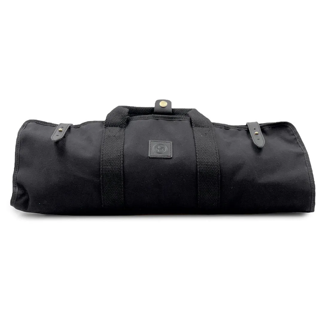 Black Waxed Canvas 8 Slots Knife Storage Bag with Shoulder Strap