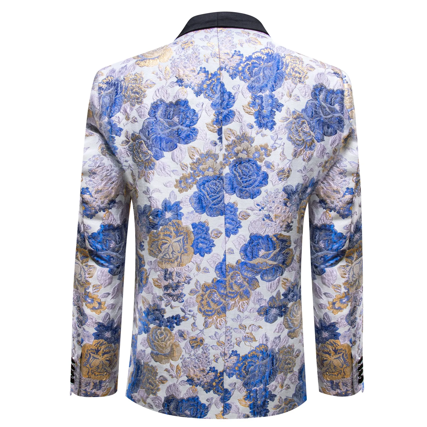 Blue White Gold Floral Flower Men's Suit for Party