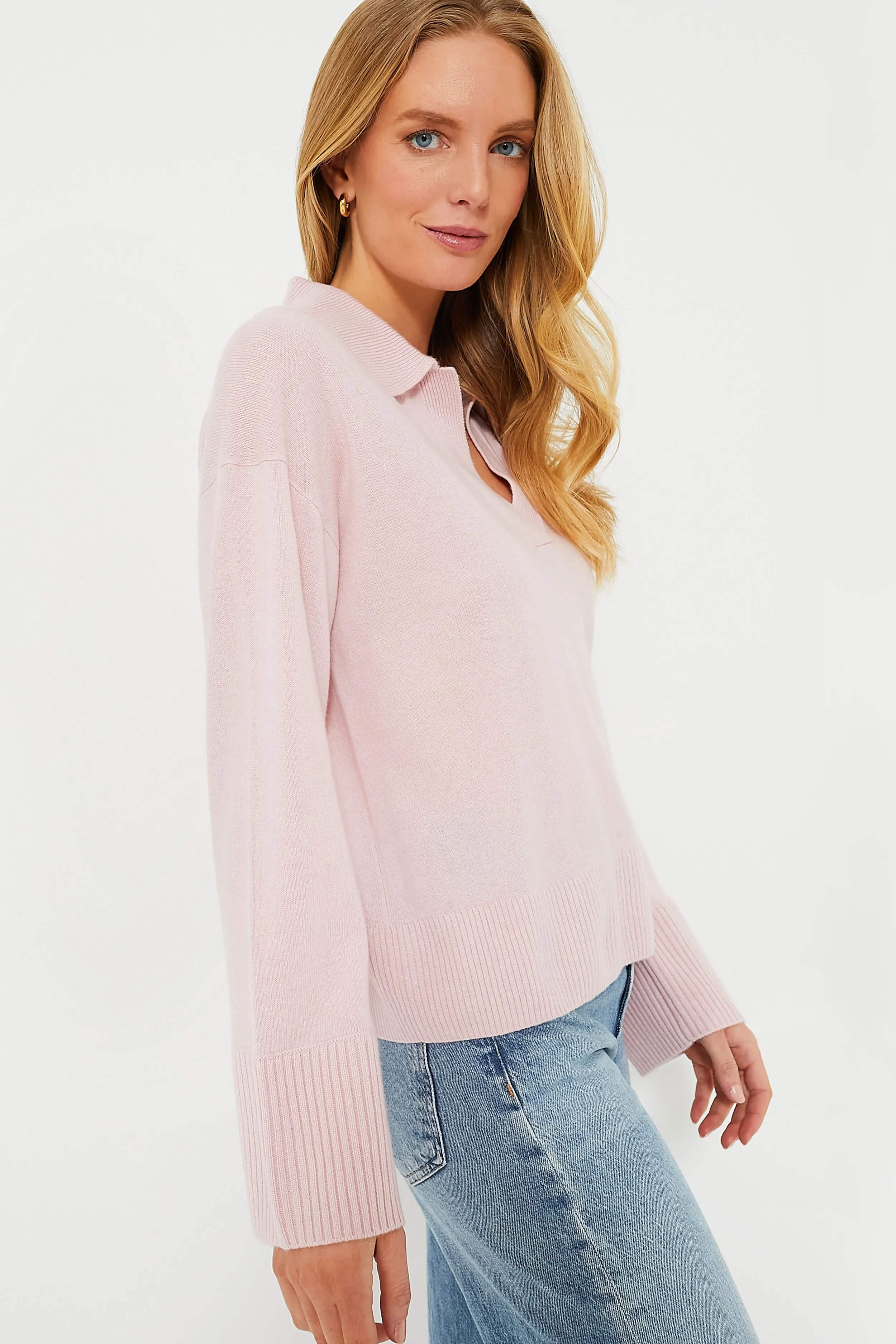 Blush Pink Cashmere Ally Polo Pullover