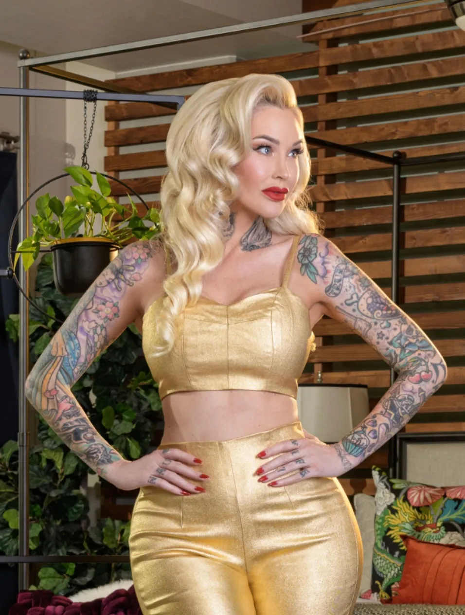 Bombshell Gold Lurex Cropped Top by Rockin' Bettie