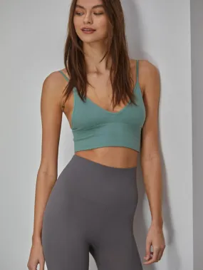 Brami Ribbed V-Neck Bra Top - Dusty Sage