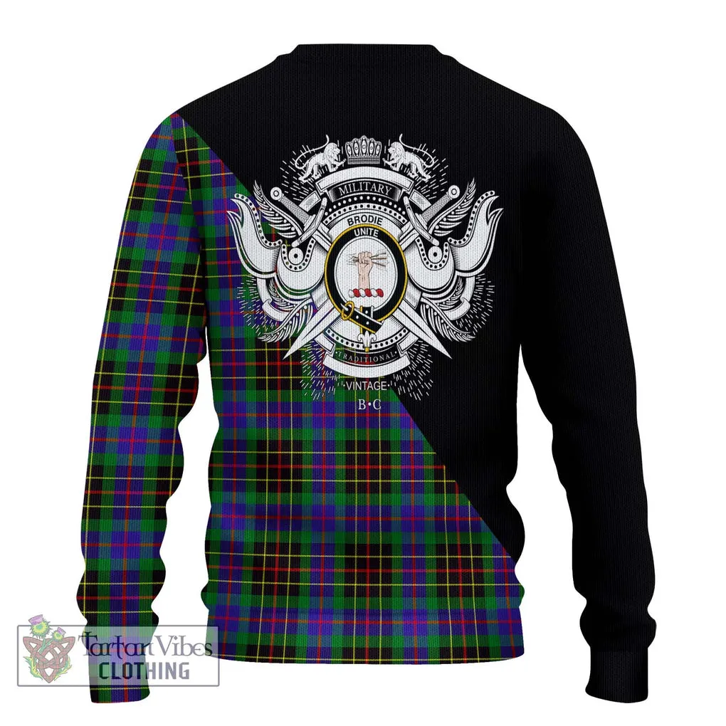 Brodie Hunting Modern Tartan Ugly Sweater with Family Crest and Military Logo Style