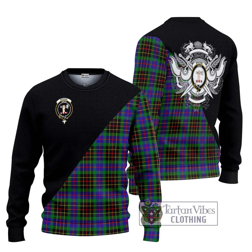 Brodie Hunting Modern Tartan Ugly Sweater with Family Crest and Military Logo Style