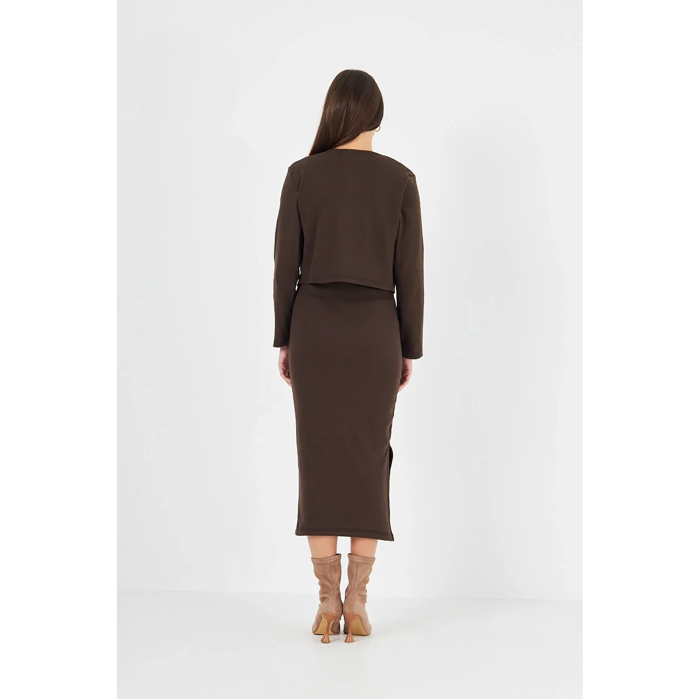 Brown Cardigan Dress Matching Set