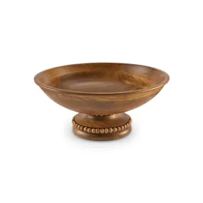 Brown Mango Wood Beaded Edge Pedestal Serving Bowl