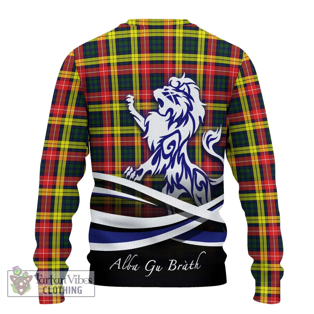 Buchanan Modern Tartan Ugly Sweater with Alba Gu Brath Regal Lion Emblem