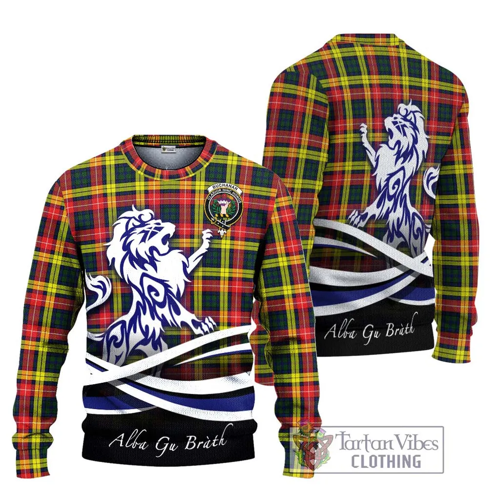 Buchanan Modern Tartan Ugly Sweater with Alba Gu Brath Regal Lion Emblem