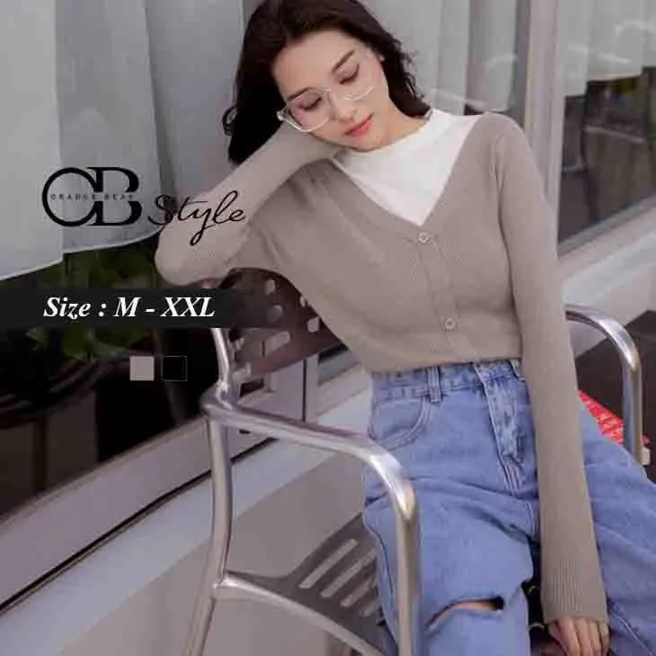 BUTTON KNIT LONG SLEEVE TOPS